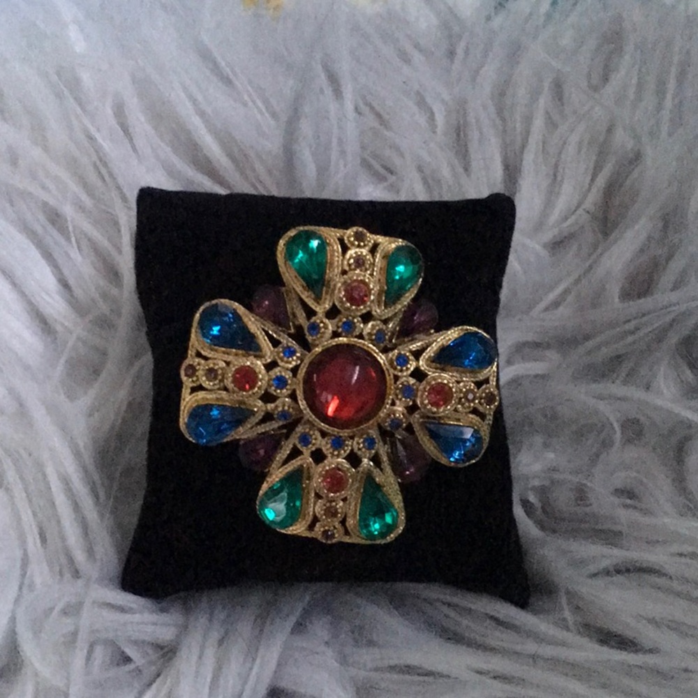 Jeweled Maltese Cross Pin/Brooch